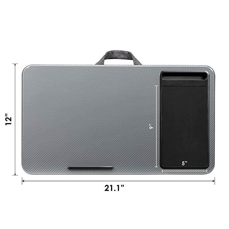 Home Office Lap Desk with Device Ledge Mouse Pad and Phone Holder Silver Carbon Fits Up to 156 Inch Laptops Style No 91585