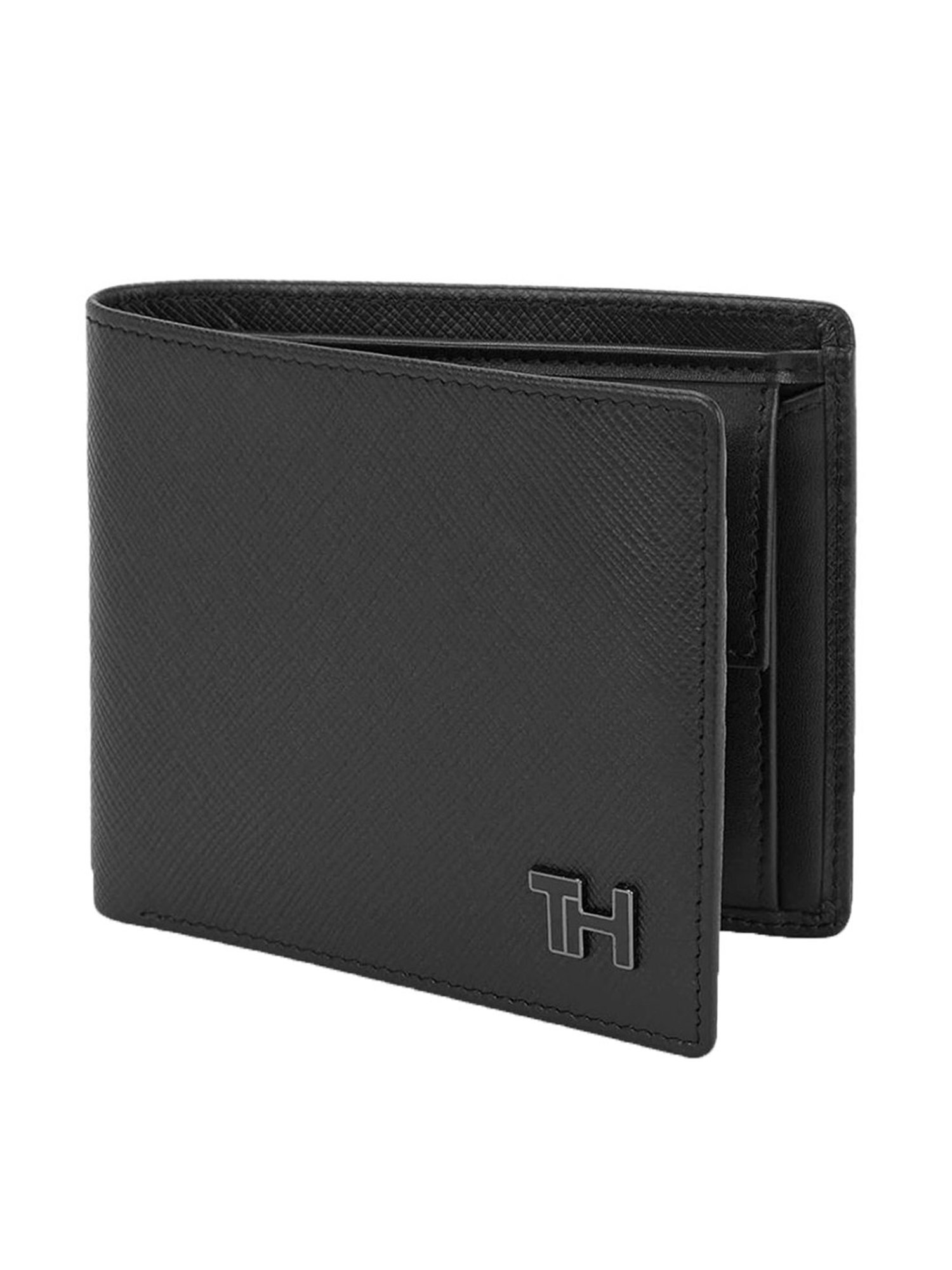 TOMMY HILFIGER Black Grimstad Leather Textured Medium Global Coin Wallet