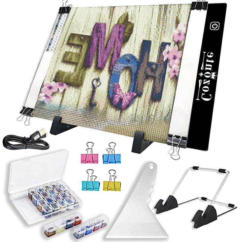 A4 LED Light Box, Diamond Painting Light Pad Apply to DIY 5D Diamond Painting, See Symbols and Numbers Clearer, Light pad with Detachable Stand and Clips