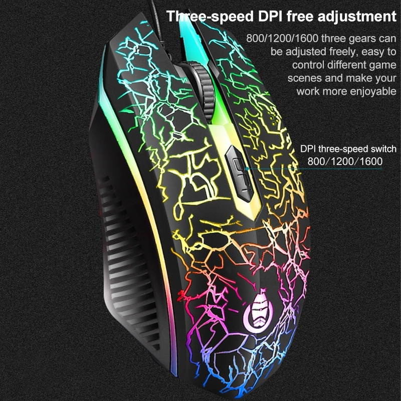 SHIPADOO 1600 DPI Three-speed Adjustable Four-button Cool Colorful Respiration Light Gaming Wired Mouse