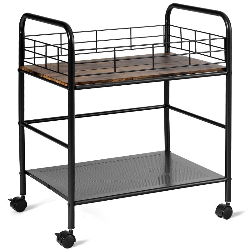 Costway 2-Tier Storage Rolling Cart Trolley W/Lockable Wheels Organizer Metal Frame Black