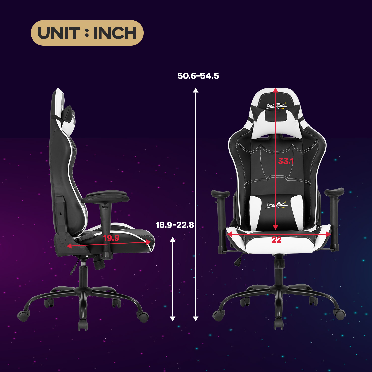 Gaming Chair Racing Chair PC Computer Chair with Lumbar Support Headrest Armrest Task Rolling Swivel Desk Chair Ergonomic PU Leather E-Sports Adjustable Office Chair for Men(White)