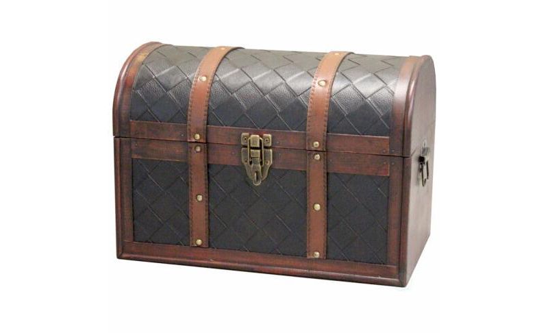 Vintiquewise Wooden Leather Treasure Chest