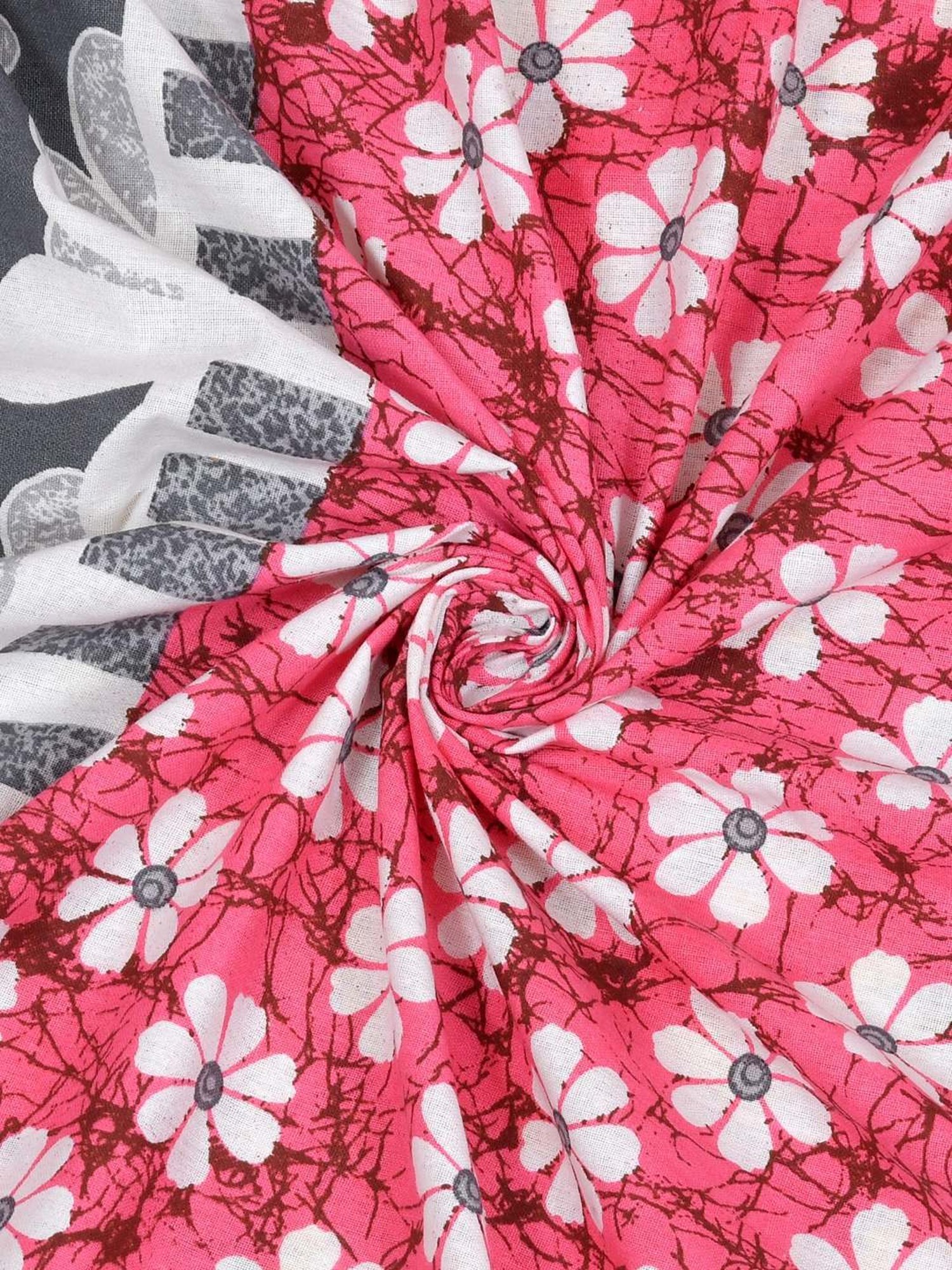 Living Roots Jaipuri Pink & Grey 210 TC Cotton Queen Bed Sheet with 2 Pillow Covers