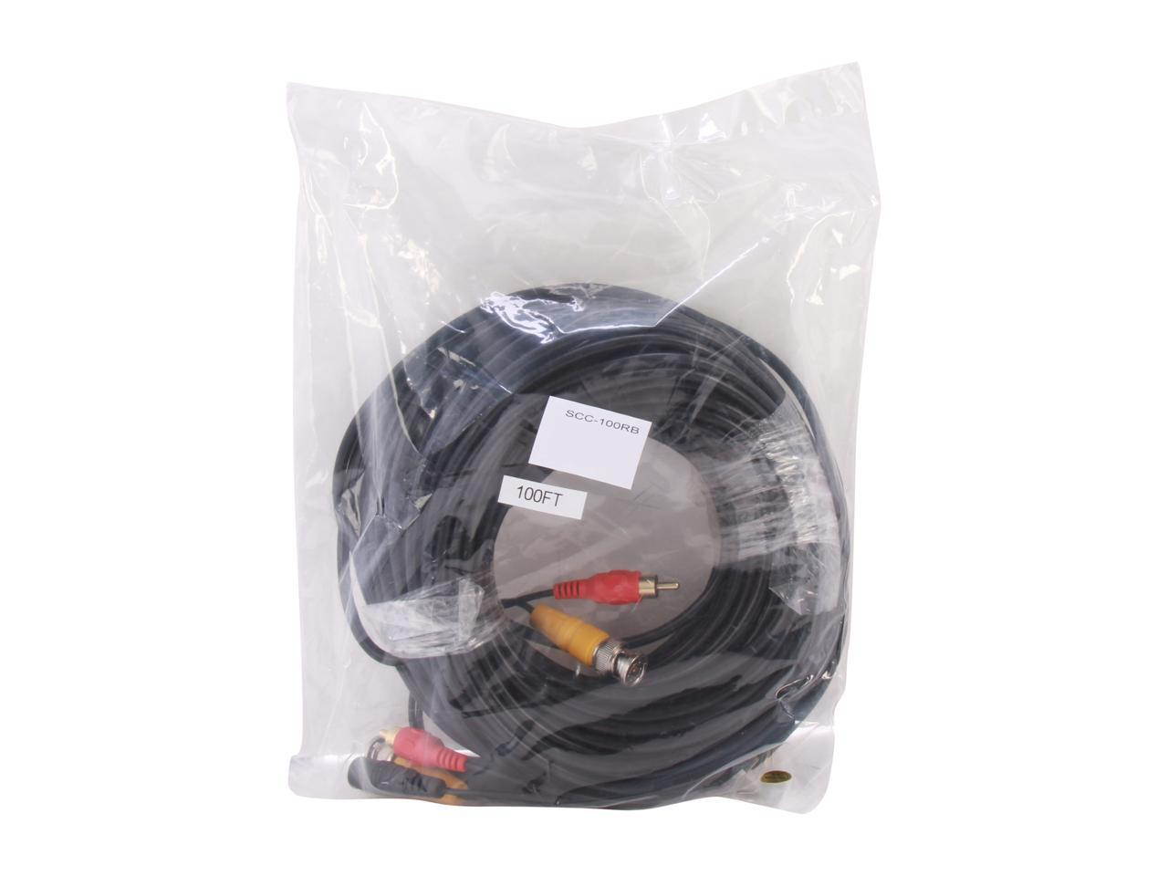 SA SCC-100RB 100 ft. Security Camera Cable + Power, BNC Male + RCA Male + DC Male to Female - OEM