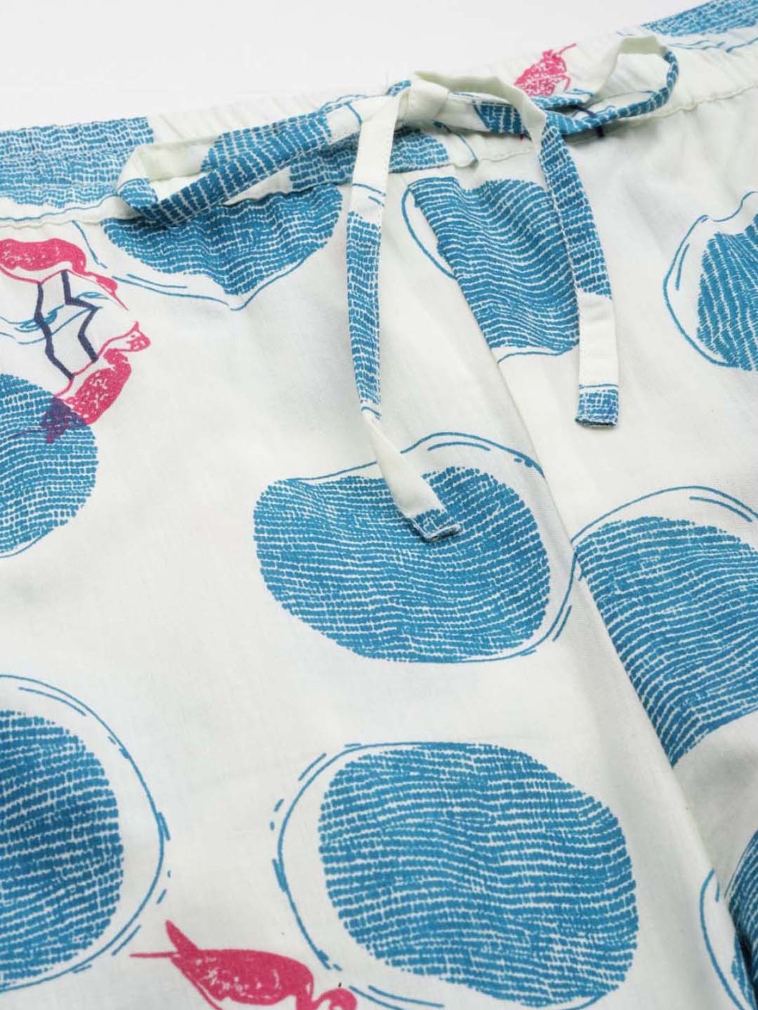 Prakrti White Cotton Printed Crop Top Pant Set With Jacket