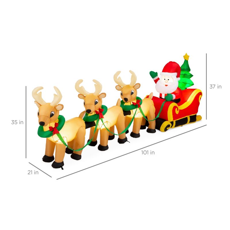 Best Choice Products 9ft Lighted Inflatable Christmas Santa Claus & Reindeer Indoor Outdoor w/ Electric Fan Blower