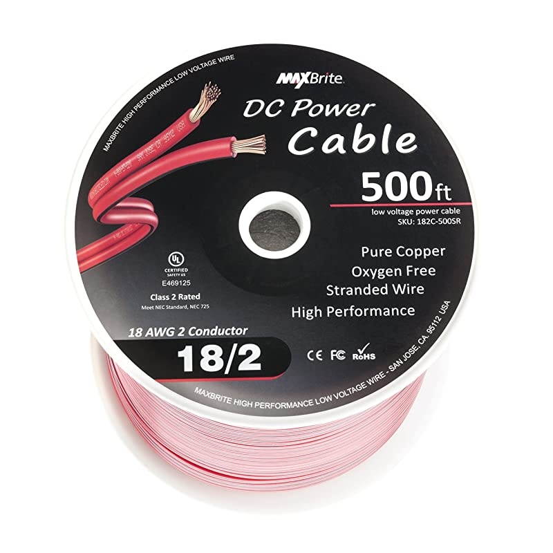 ft 18AWG Low Voltage LED Cable 2 Conductor Red DC Cable Speaker Wire ULcUL Class 2