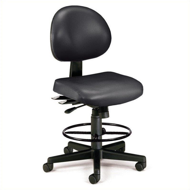 OFM 24 Hour Ergonomic Armless Task Chair with Drafting Kit, Anti-Microbial/Anti-Bacterial Vinyl, in Black (241-VAM-DK-606)