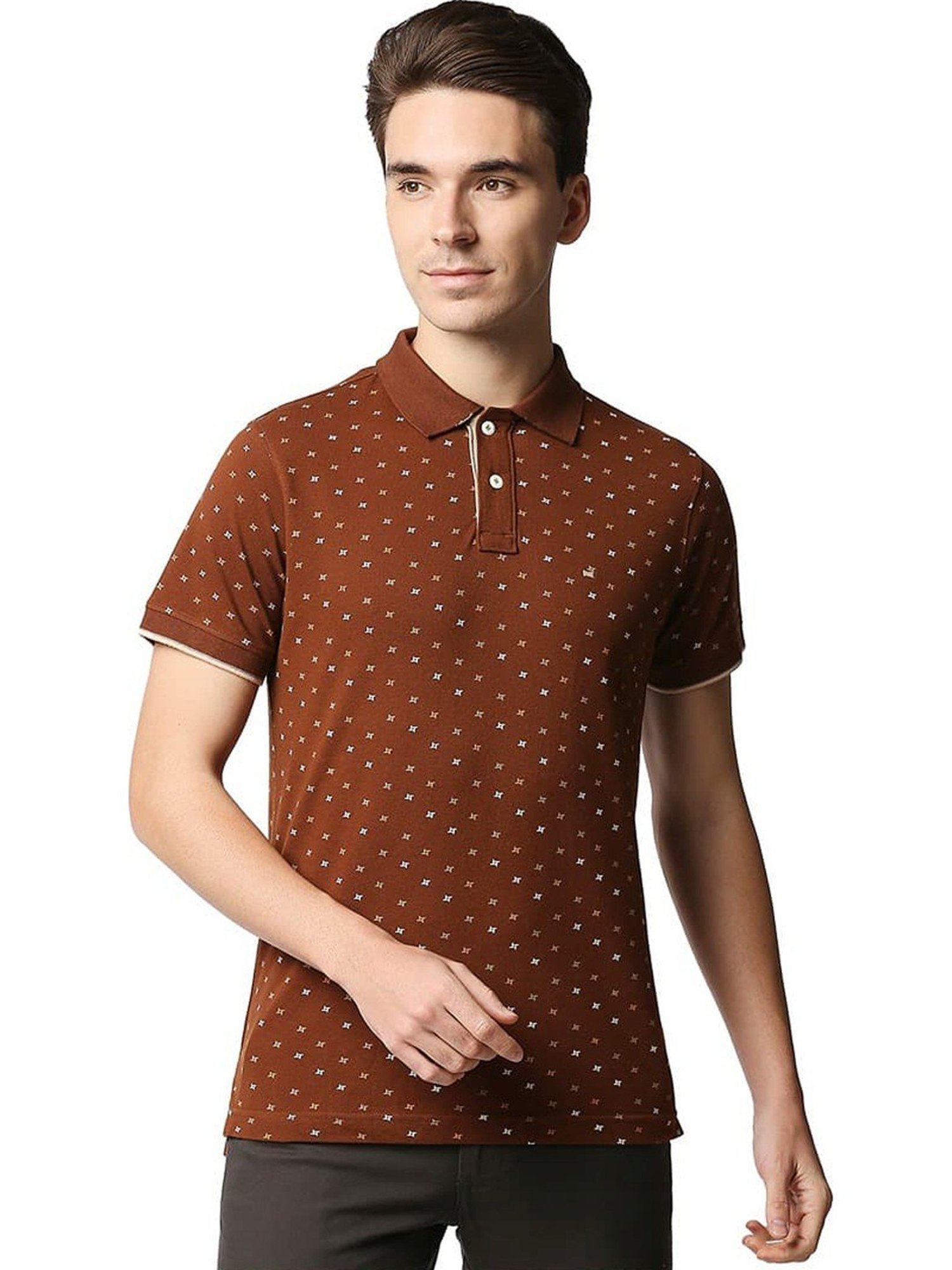 Basics Sorrel Horse Cotton Muscle Fit Printed Polo T-Shirt