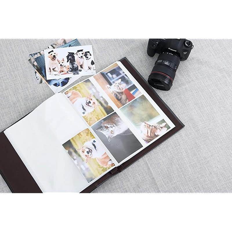 Photo Picutre Album 4x6 400 Photos Extra Large Capacity Leather Cover Wedding Family Photo Albums Holds 400 Horizontal and Vertical 4x6 Photos with White PagesBrown
