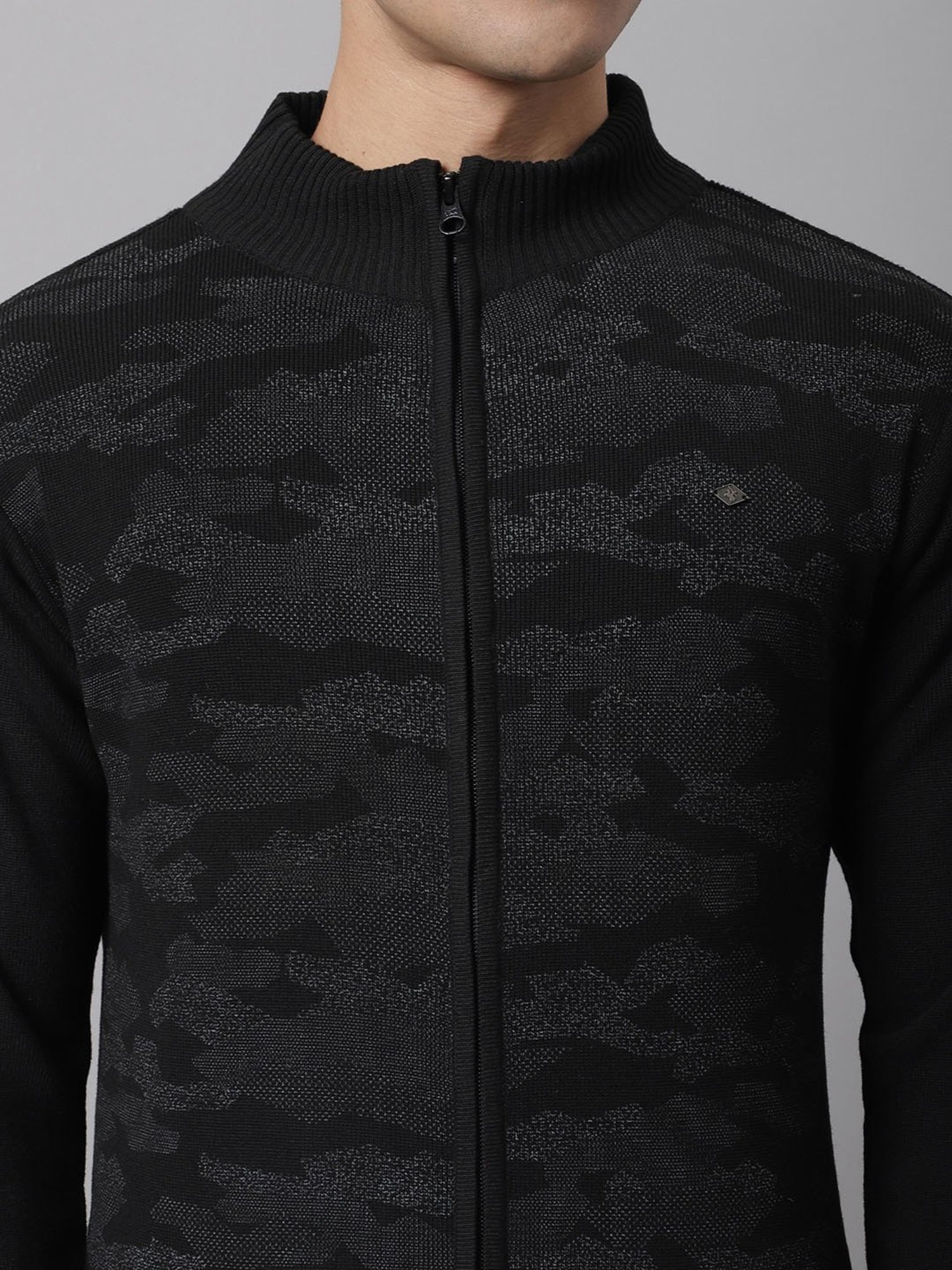 Cantabil Black Regular Fit Textured Sweater