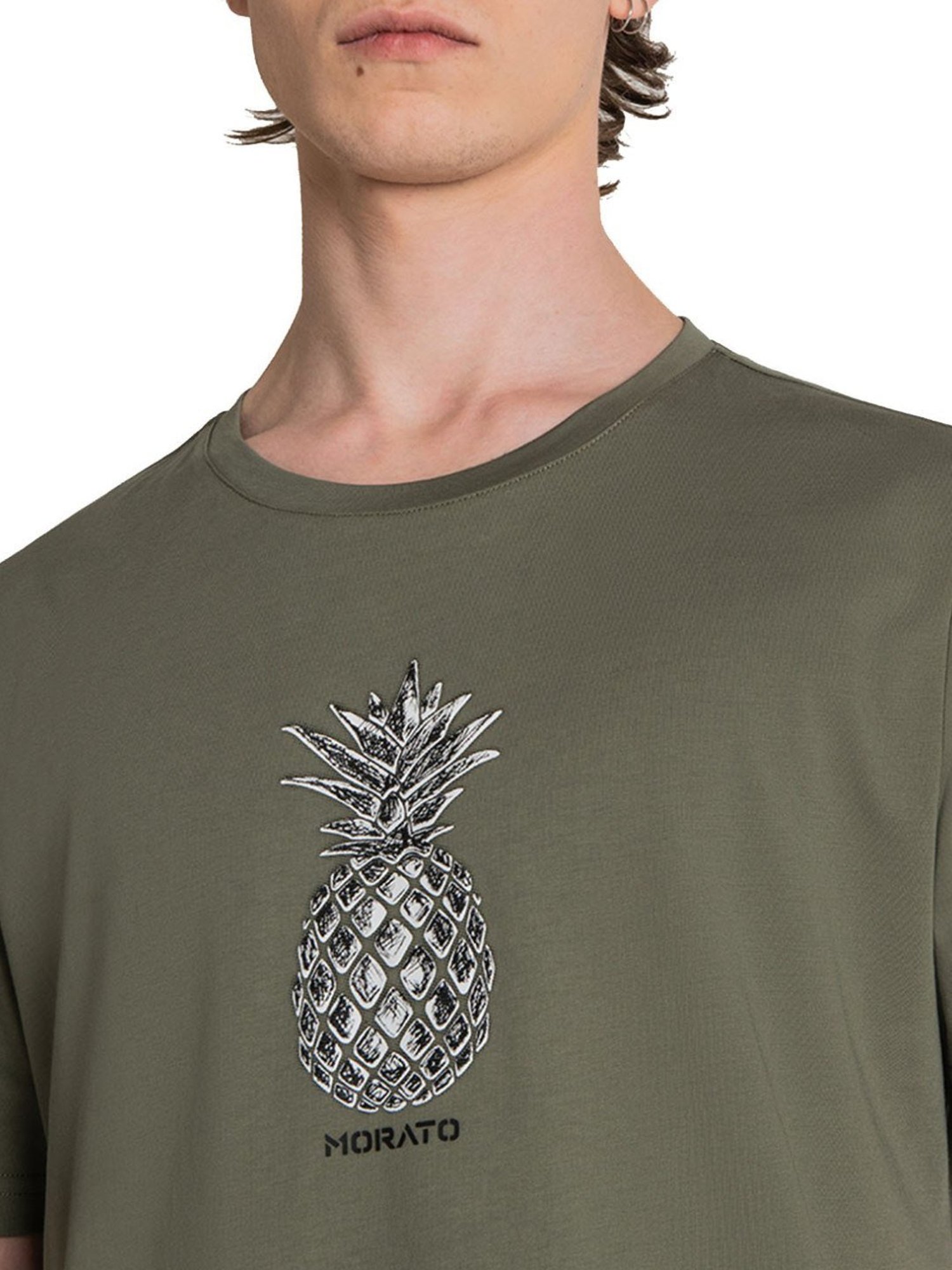 Antony Morato Military Green Cotton Slim Fit Printed T-Shirt