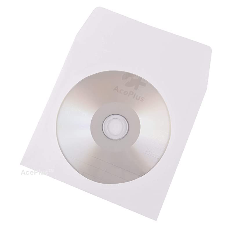 1000 Pieces White Paper Sleeves for CDs or DVDs Envelope Holder with Clear Window and Flap 80g Economy Weight 1 Box = 10 packs x 100 Sleeves