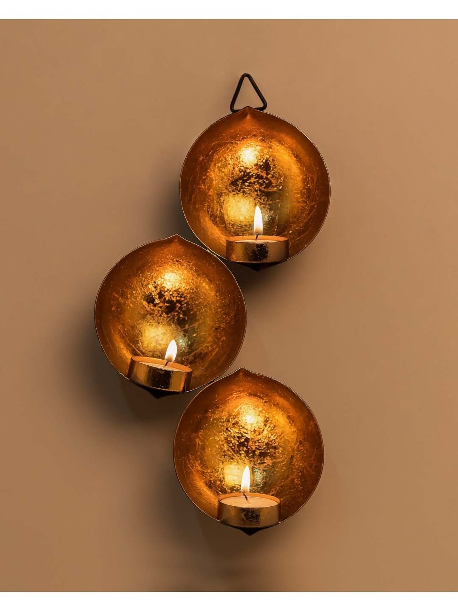 Homesake 'Diwali' Brown Metal Hanging Candle Holder - Set of 3