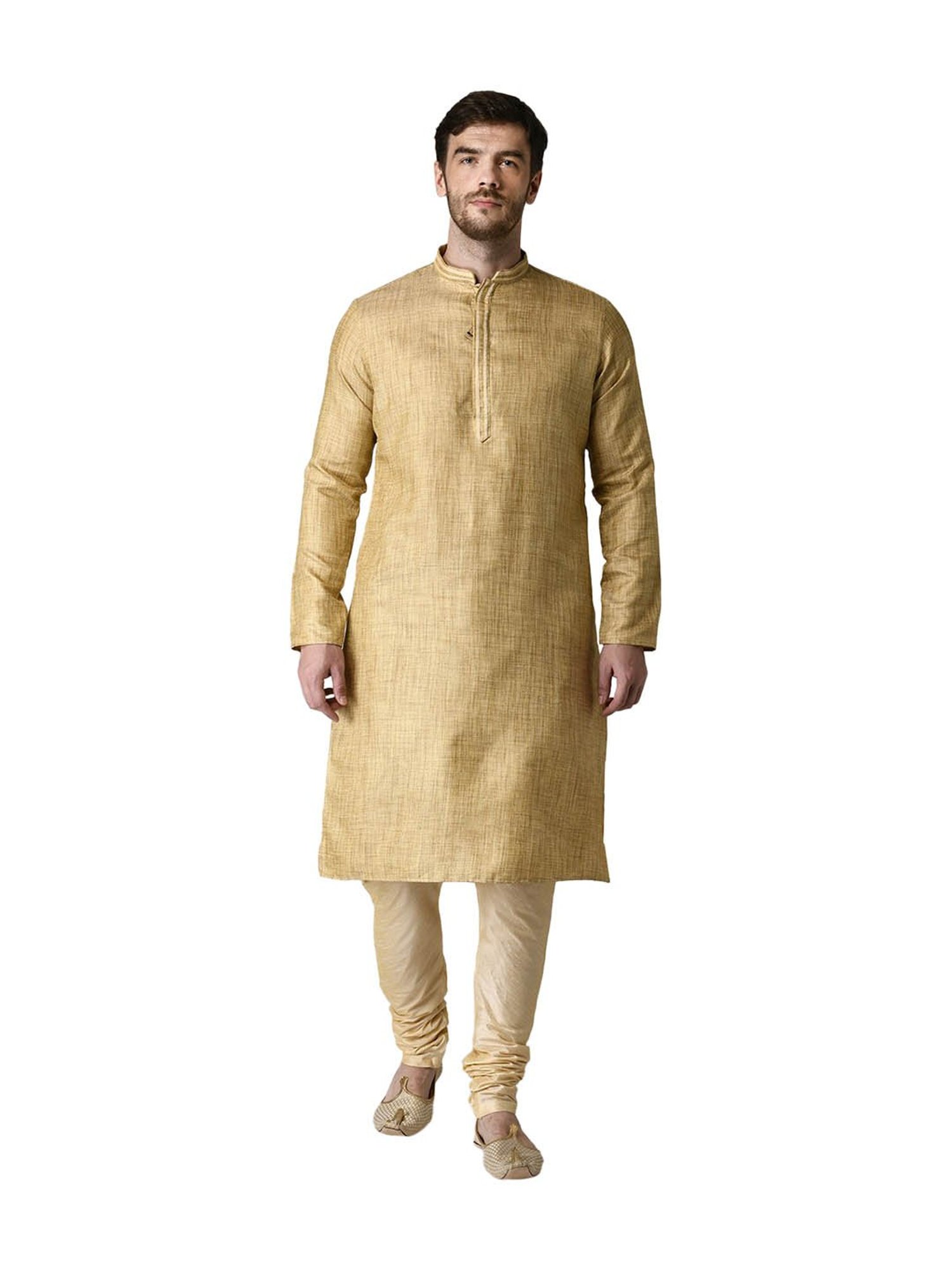 Tabard Beige Solid Full Sleeves Kurta & Churidar Set