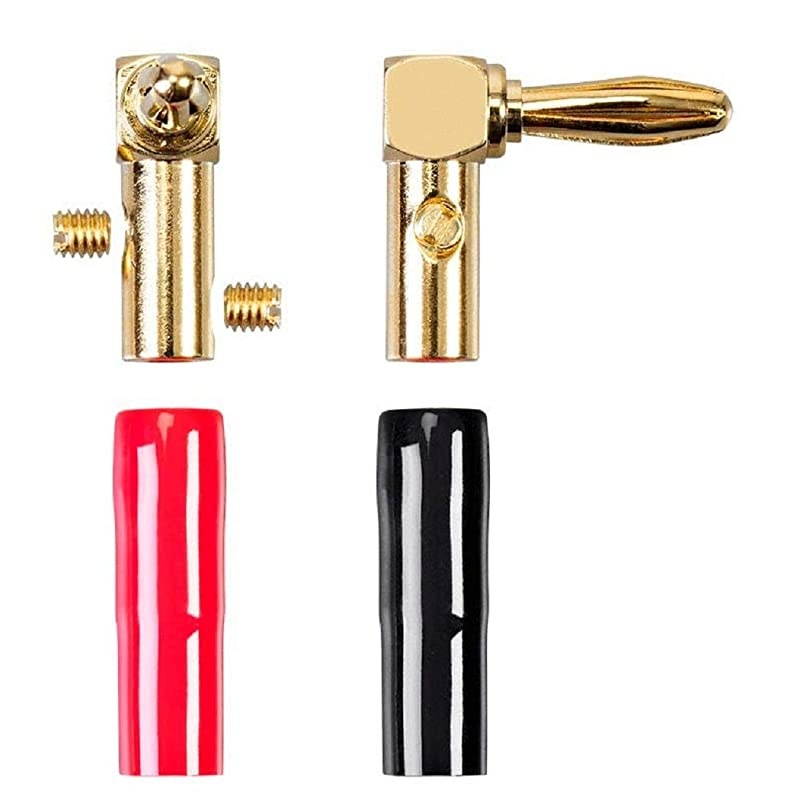 2 Pair Right Angle 24k Gold Plated Banana Speaker Wire Cable Screw Plug Connectors