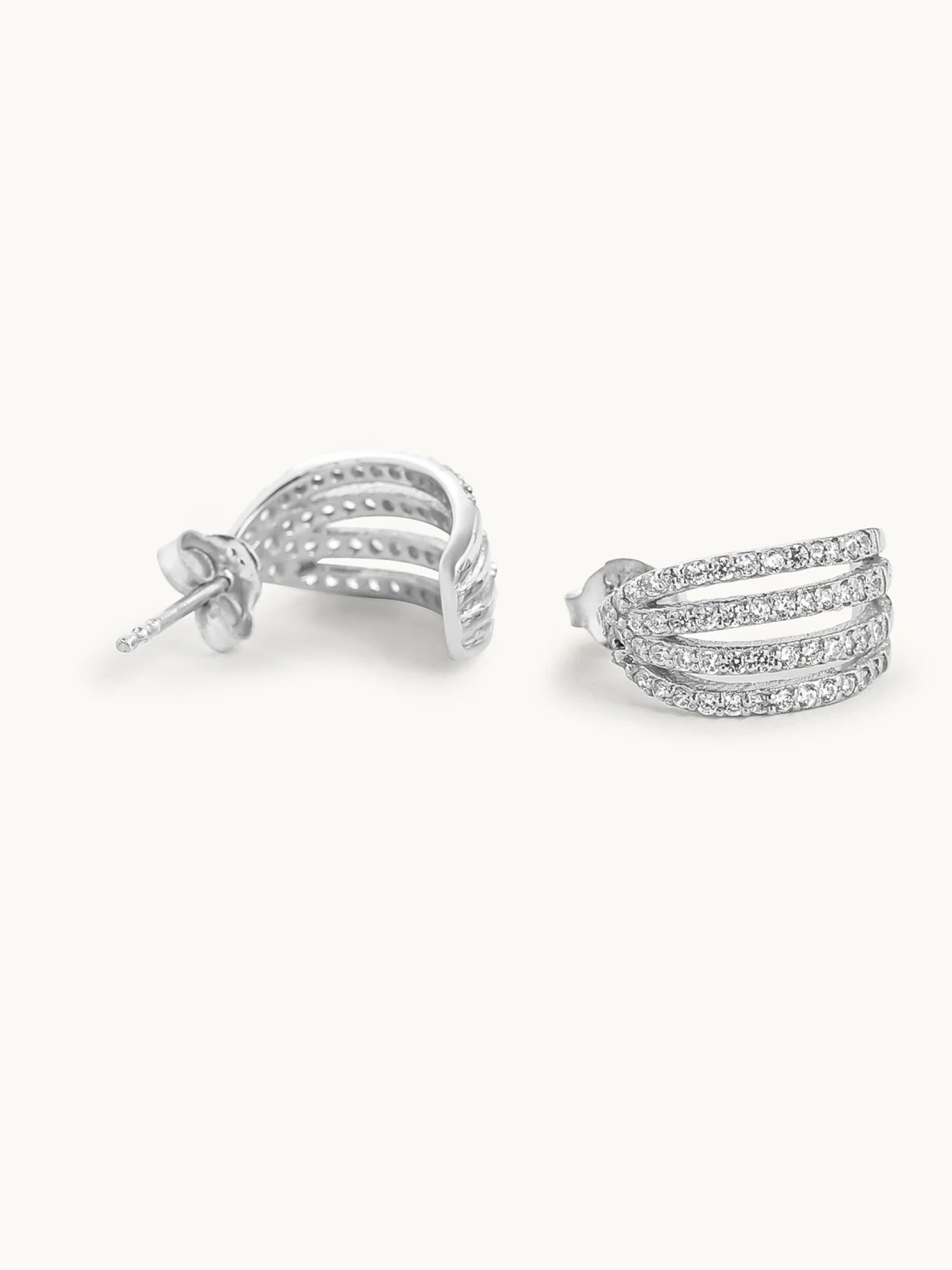 Mabel 92.5 Sterling Silver Studded 4 ray Huggies Earrings for Women