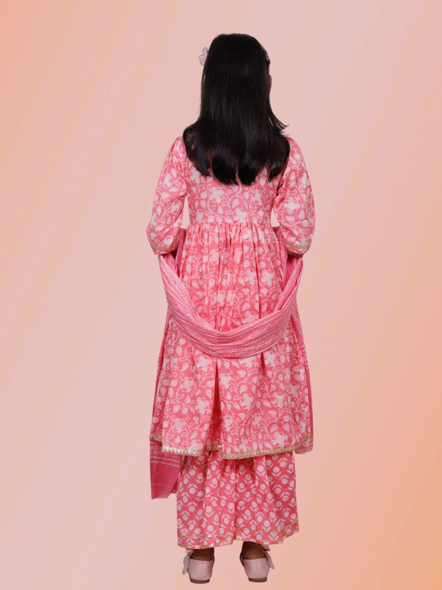 Tippy Top Kids Pink Printed Kurta, Sharara with Dupatta