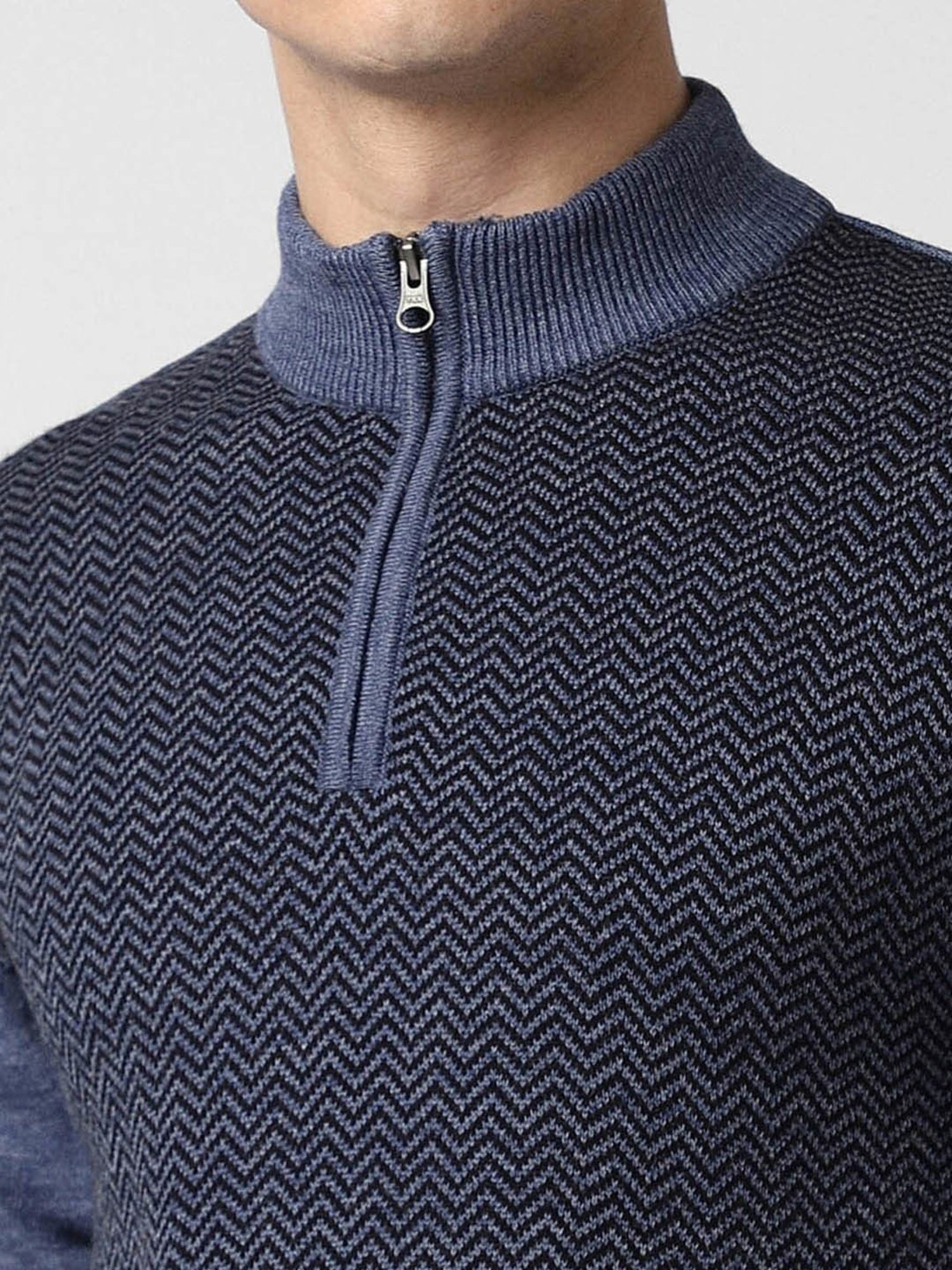 Peter England Casuals Blue Regular Fit Self Pattern Sweater