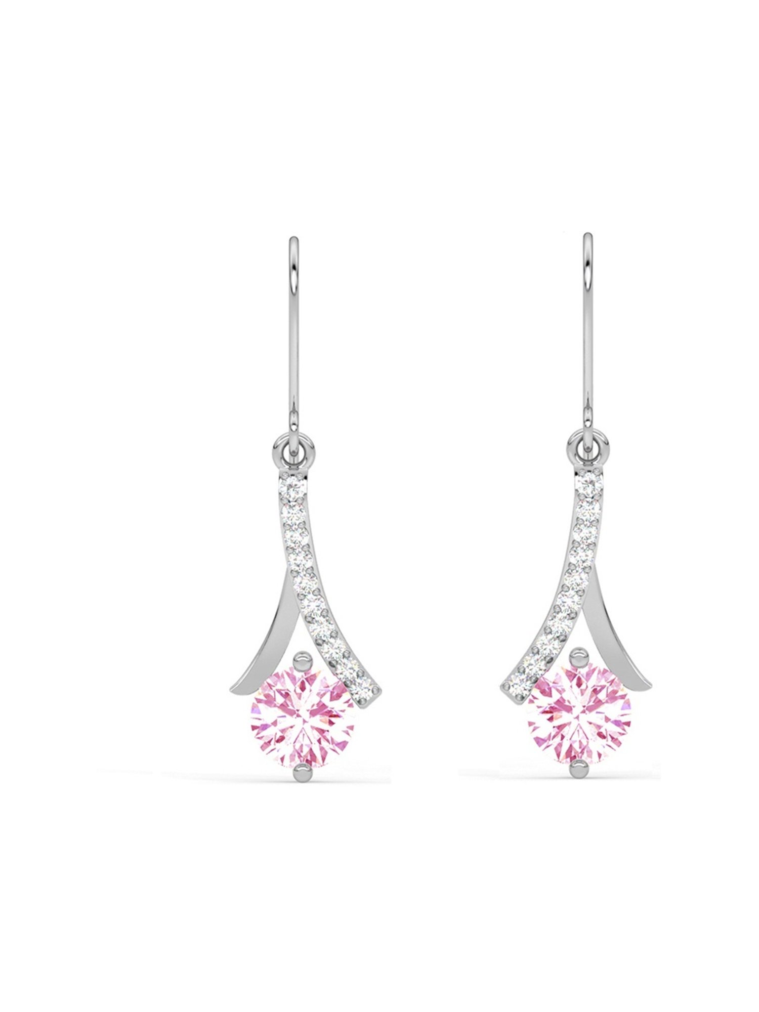 Clara 925 Silver Rhodium-Plated Swiss Zirconia Pink Solitaire Dangler Earrings