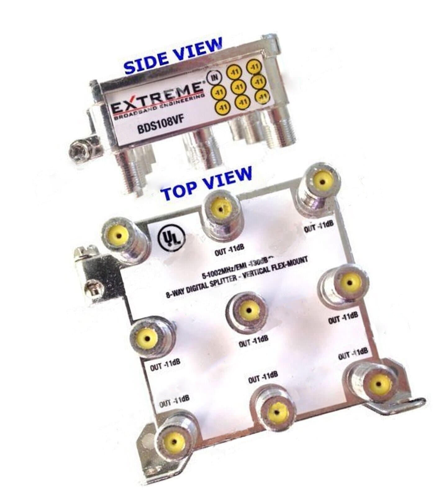 EXTREME 8 WAY BALANCED HD DIGITAL 1GHz HIGH PERFORMANCE COAX CABLE SPLITTER - BDS108VF by Extreme