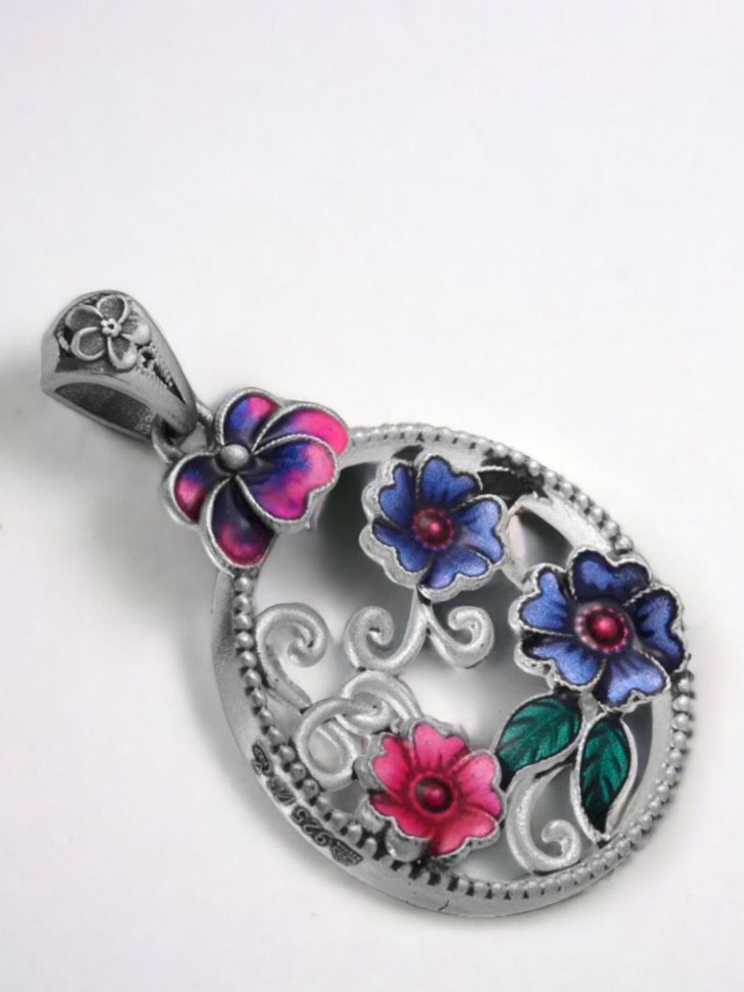 Rihi by P.C. Chandra Jewellers 925 Silver Colorful Meenakari Flower Pendant for Women & Girls