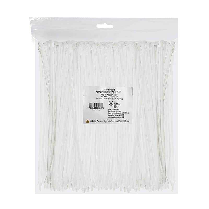 10 Inch Nylon Cable Tie Multipurpose Zip Ties, White (500 Pack)