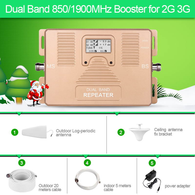 ATNJ Full Intelligent Dual Band 850/1900MHz Mobile Signal Booster 2G 3G Cell Phone Repeater cover 500m2