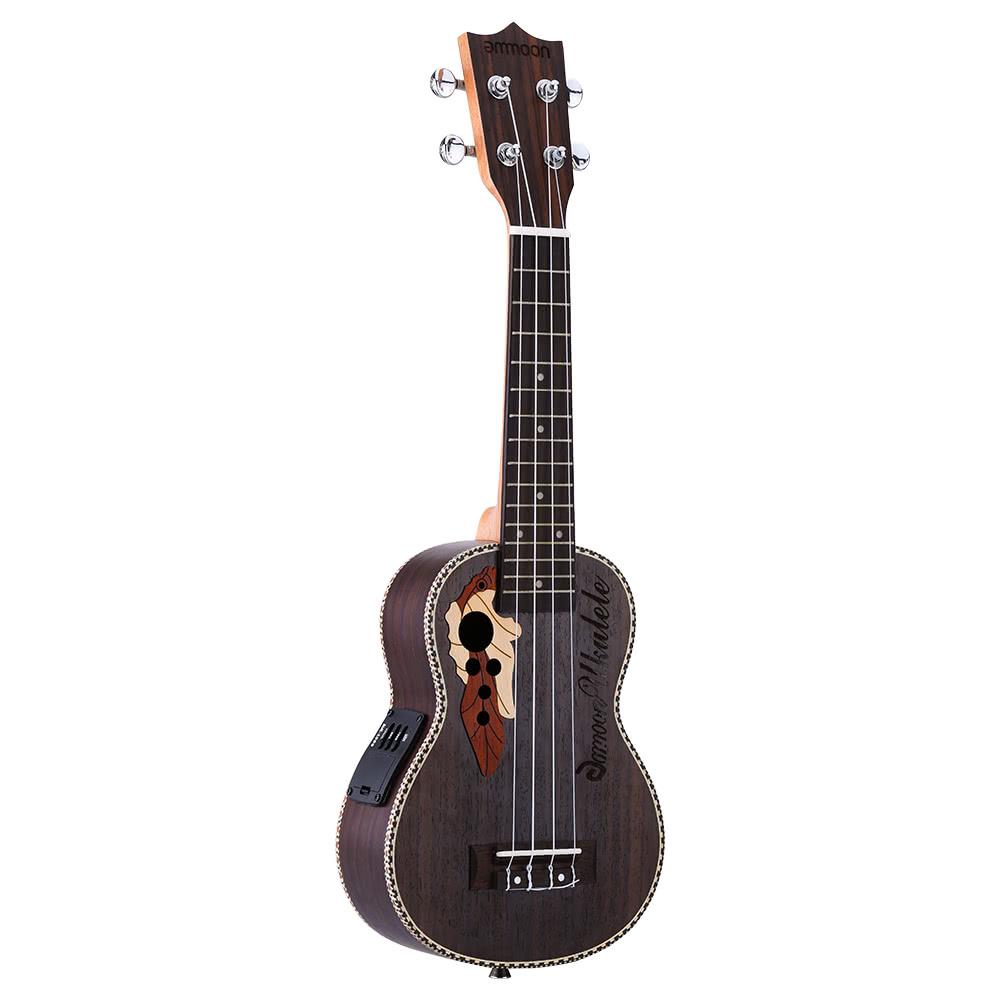 ammoon Spruce 21" Acoustic Ukulele 15 Fret 4 Strings Stringed Musical Instrument with Built-in EQ Pickup