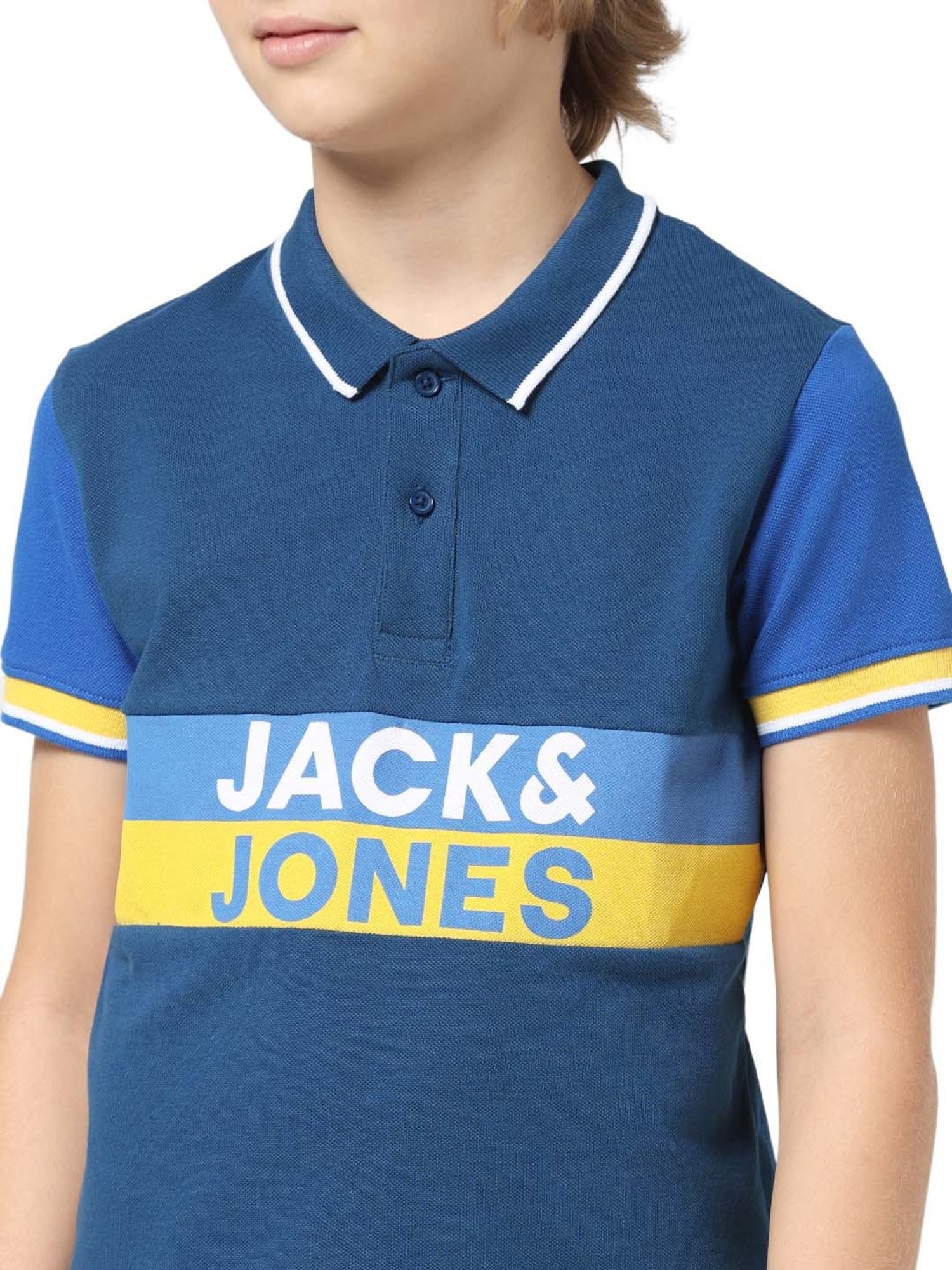 Jack & Jones Junior Navy Cotton Printed Polo T-Shirt
