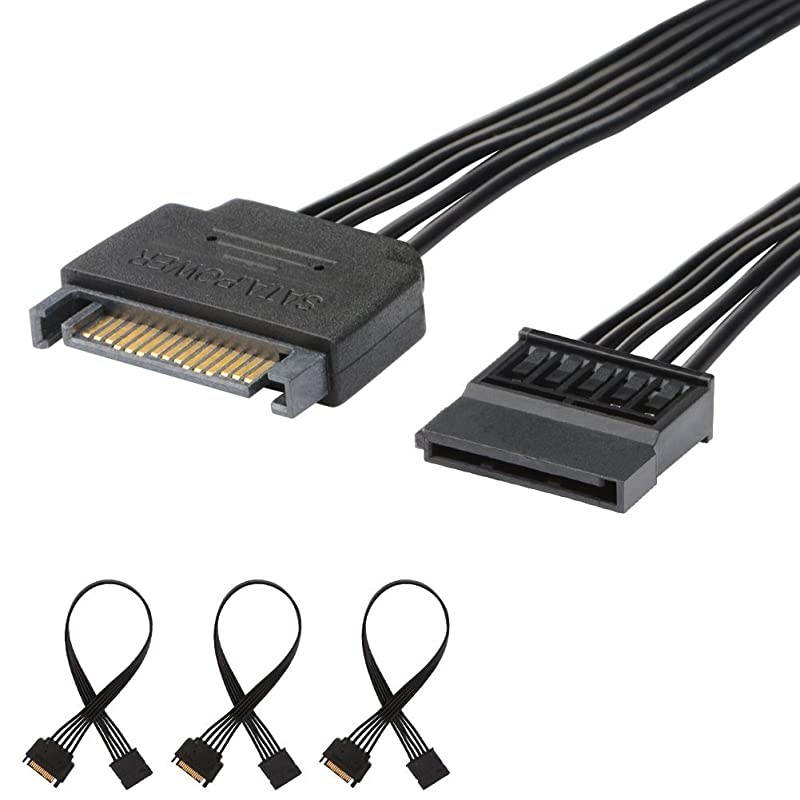 15 Pin SATA Power Extension Cable 3Pack Male to Female Cable 10 inch Black 3 Pack