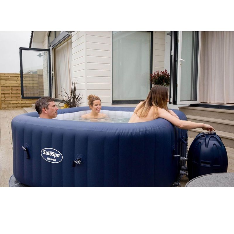 Bestway 60022E SaluSpa Hawaii 71-Inch x 26-Inch 6 Person Outdoor Inflatable Hot Tub Spa with Air Jets,  Pump, 2 Filter Cartridges, and Tub Cover, Navy