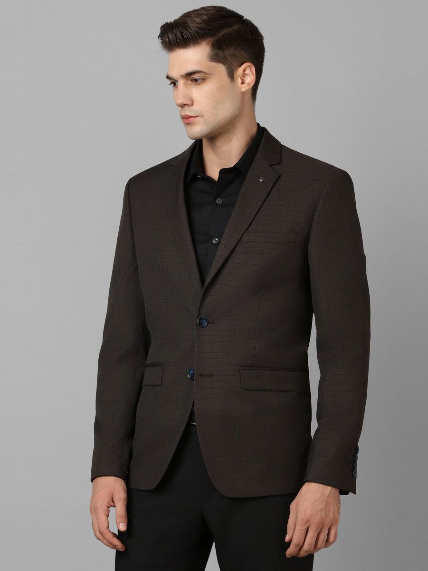 Louis Philippe Brown Slim Fit Checks Blazer