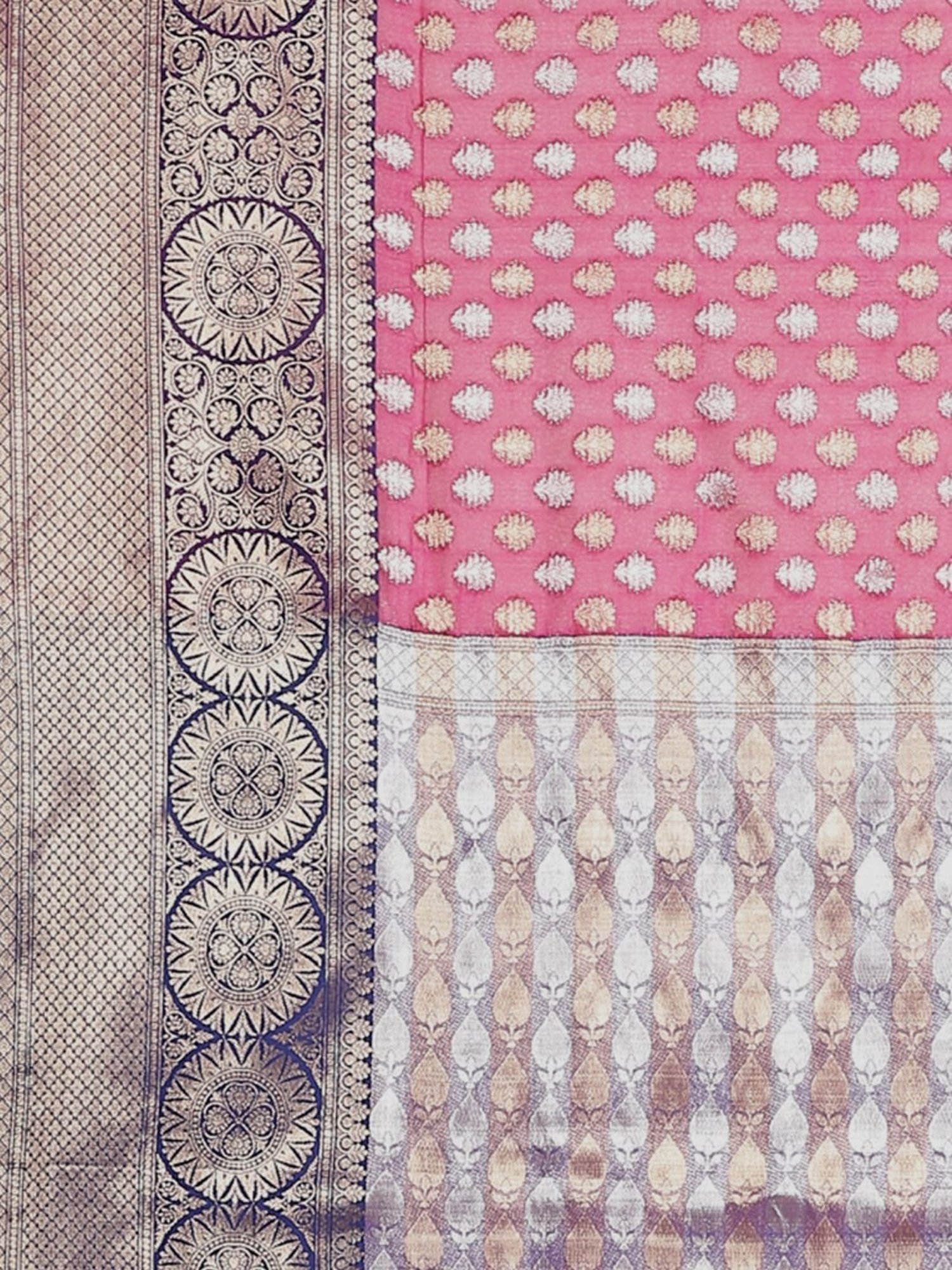 Banarasi Silk Works Pink Woven Saree With Unstitched Blouse