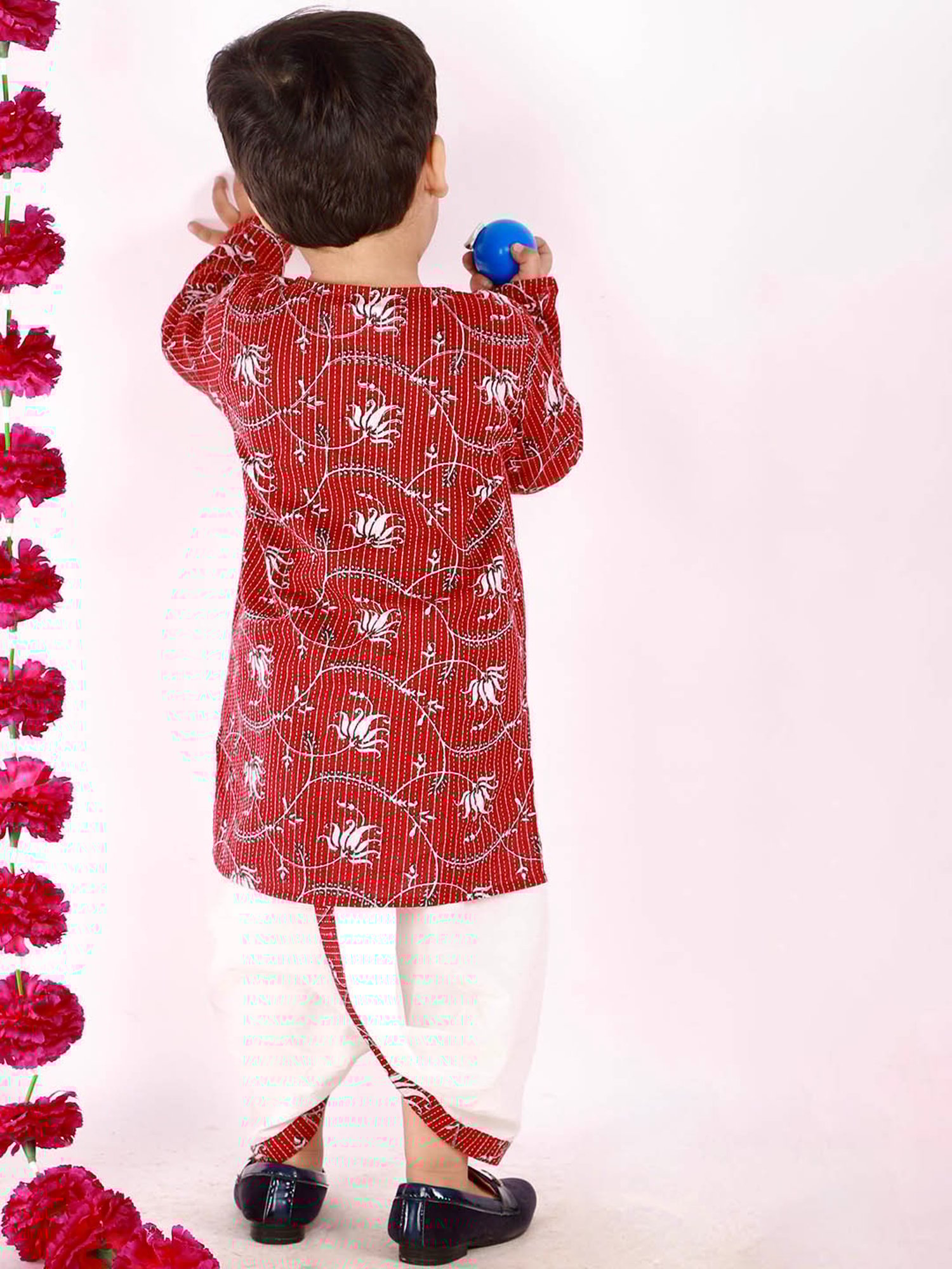 Little Bansi Kids Brown & White Embroidered Kurta with Dhotis