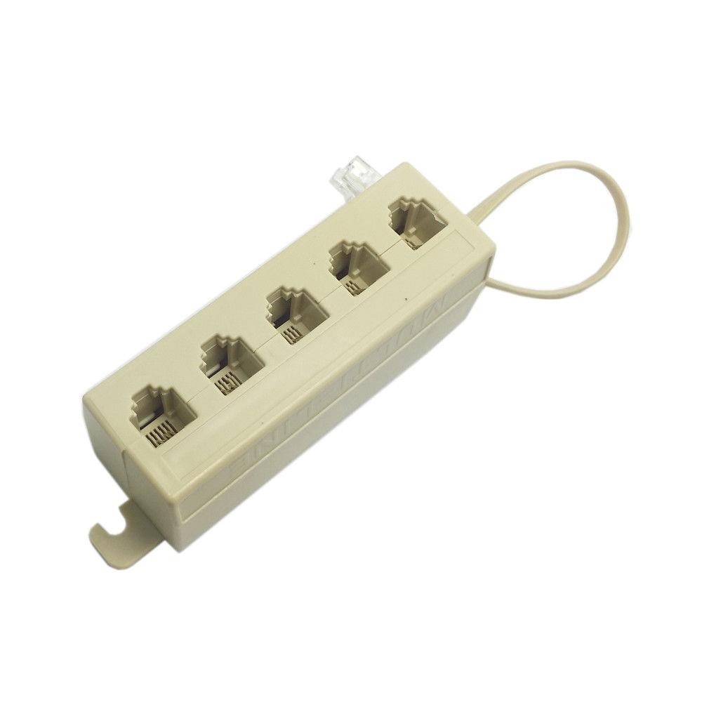 5 Way Outlet 6P4C RJ11 RJ12 Phone Modular Jack Cable 1-to-5 Splitter Adapter Beige