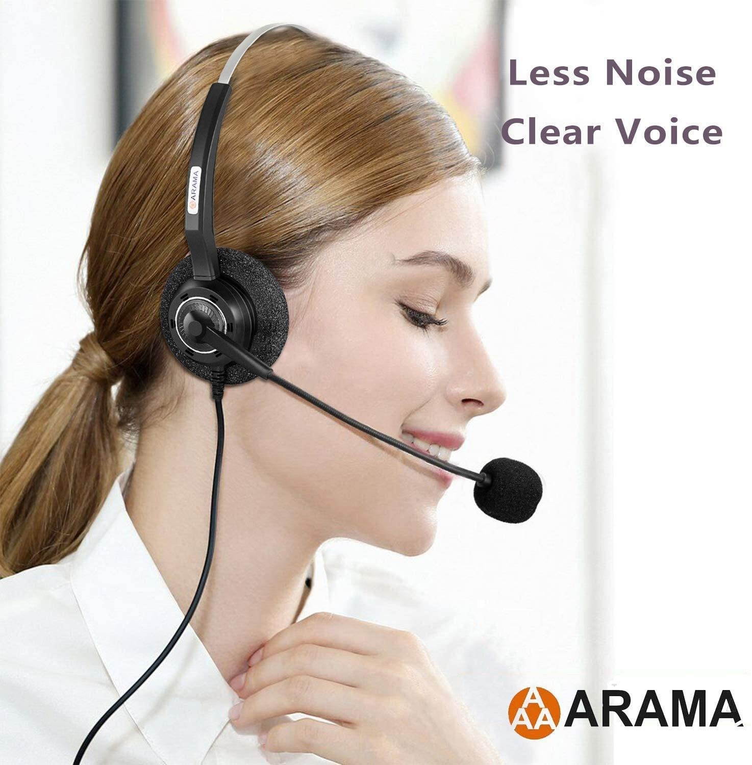 Phone Headset RJ9 with Pro Noise Canceling Mic and Mute Switch Controls Wired Headset for Polycom Mitel Plantronic Nortel Shoretel Aastra Avaya Lucent Landline Phones-200MS2