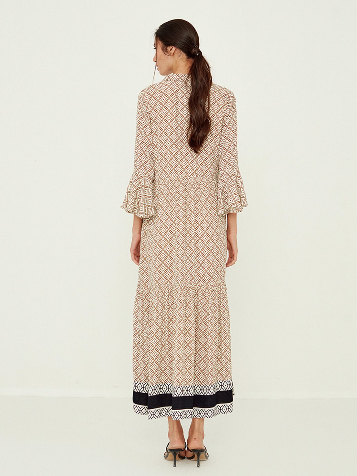 ANCESTRY Light Brown Printed Maxi Dress