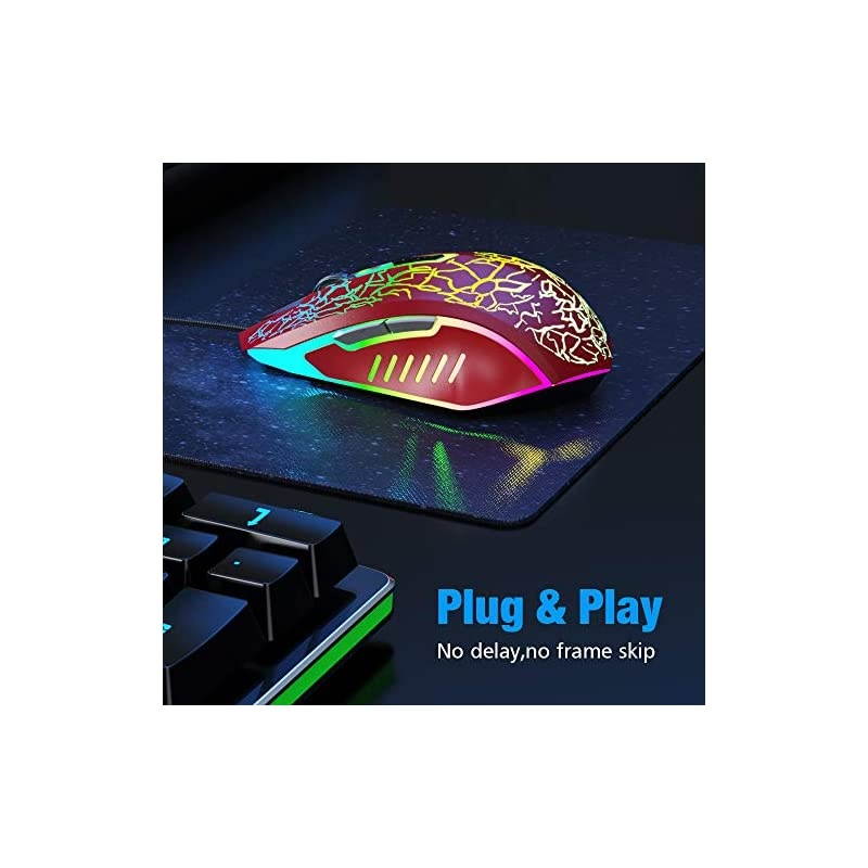 RGB Gaming Mouse Ergonomic USB Wired Optical Mouse Mice with 7 Colors LED Backlight 4 DPI Settings Up to 3600 DPI 6 Programmed Buttons for Laptop PC Computer Games amp Work Red
