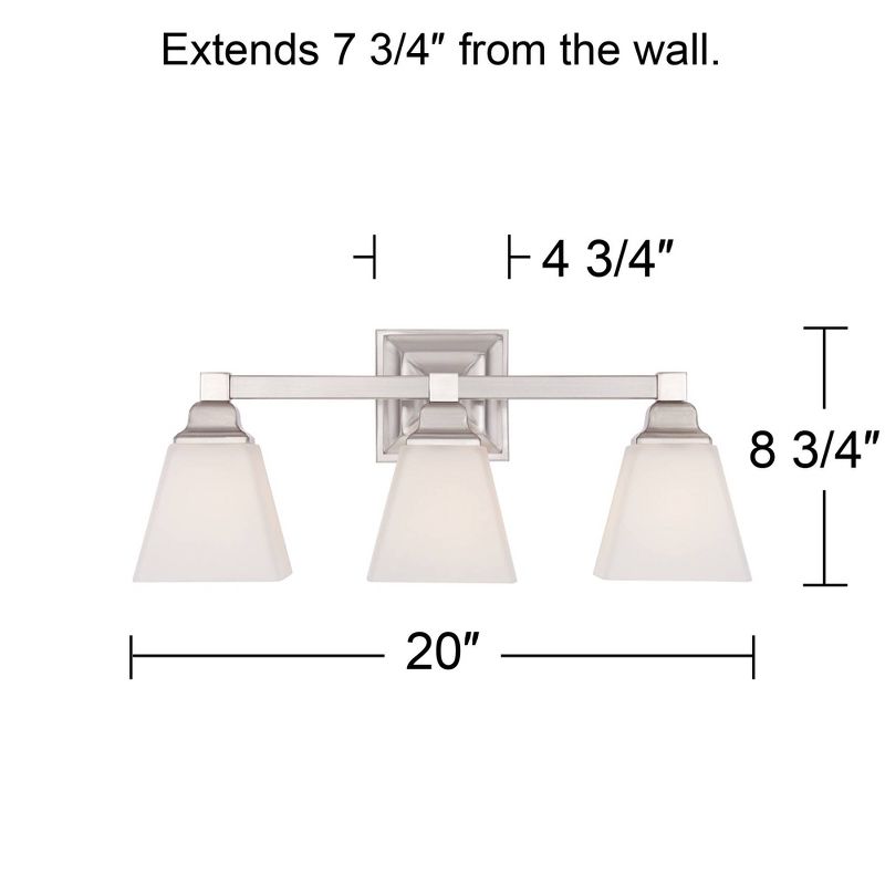 Regency Hill Modern Wall Light Satin Nickel Hardwired 20" Wide 3-Light Fixture Etched Opal Glass for Bathroom Vanity Mirror