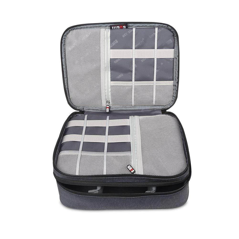 BUBM Electronic Organizer, Double Layer Travel Accessories Storage Bag for Cord, Adapter, Battery, Camera and More-a Sleeve Pouch for iPad or up to 9.7" Tablet(Large, Black)