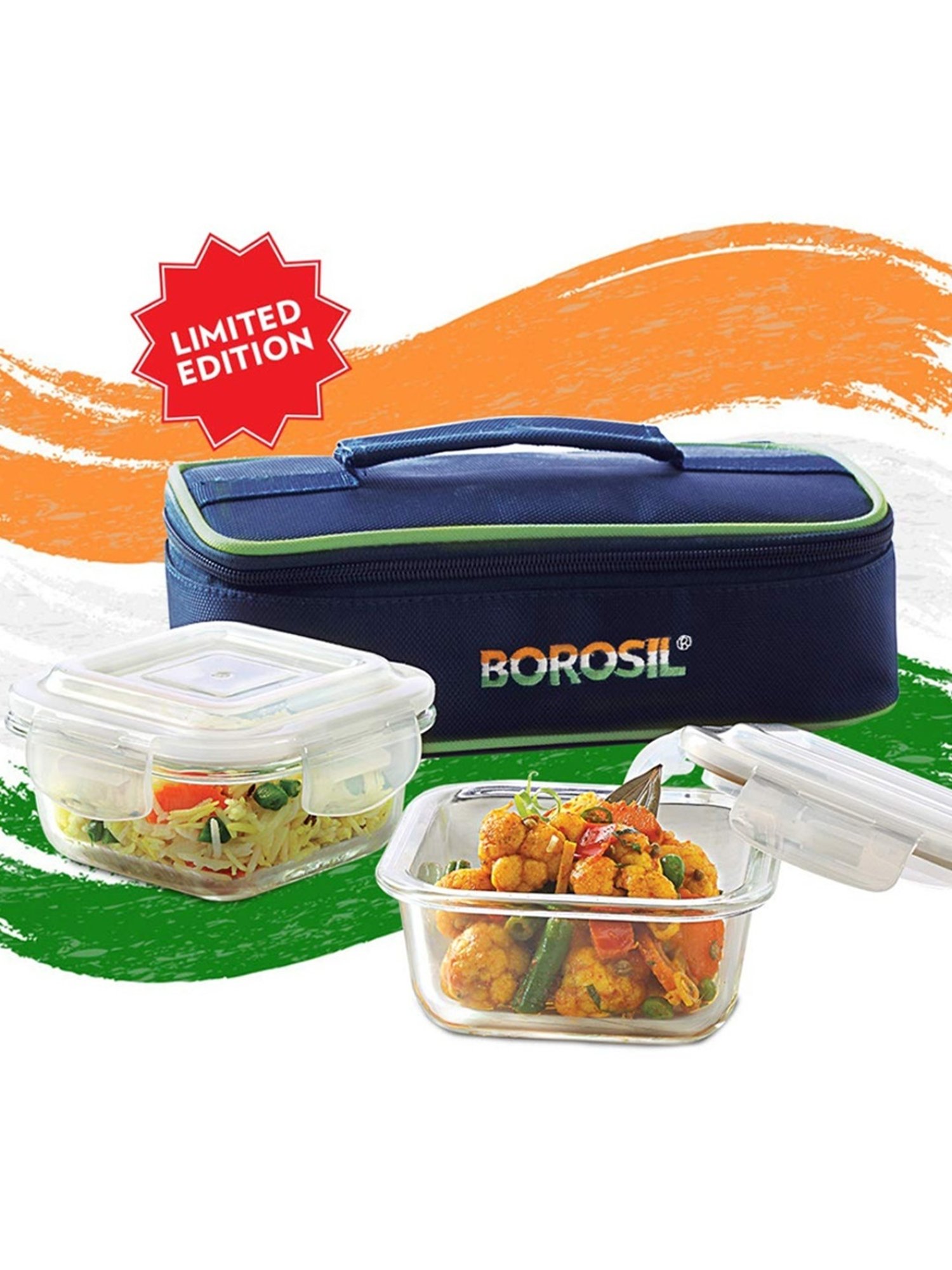 Borosil Blue Glass Leak Proof Lunch Box with Bag (320 ml)