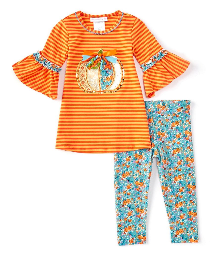 Bonnie Jean Baby Girls 12-24 Months Bell-Sleeve Sequin Pumpkin Tunic & Floral Leggings Set