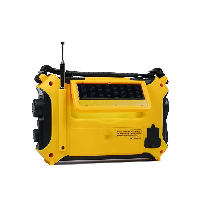 KA500 5way Powered Solar PowerDynamo Crank Wind Up Emergency AMFMSWNOAA Weather Alert Radio with FlashlightReading Lamp and Cellphone Charger Yellow