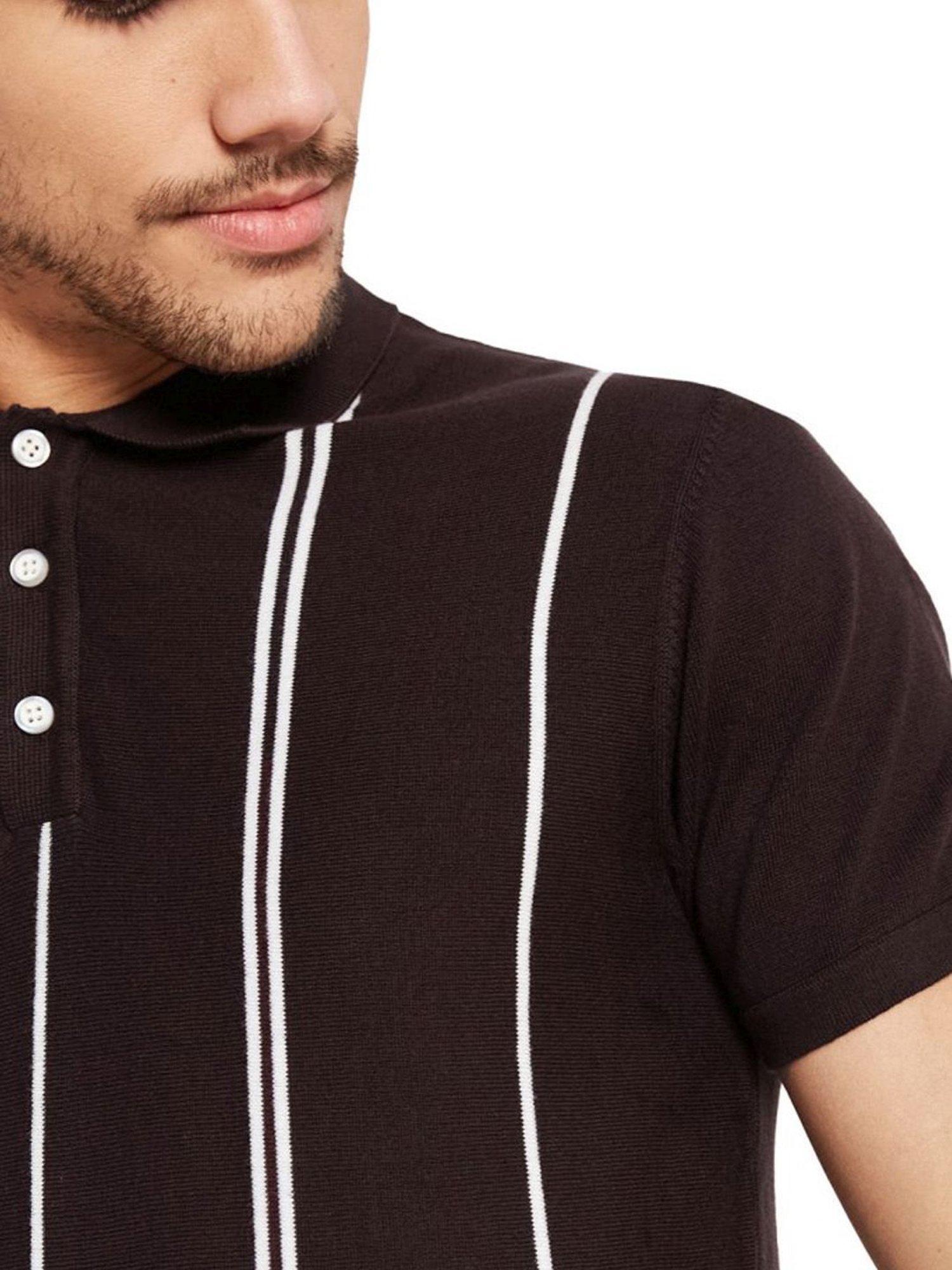 METTLE Wine Cotton Regular Fit Striped Polo T-Shirt