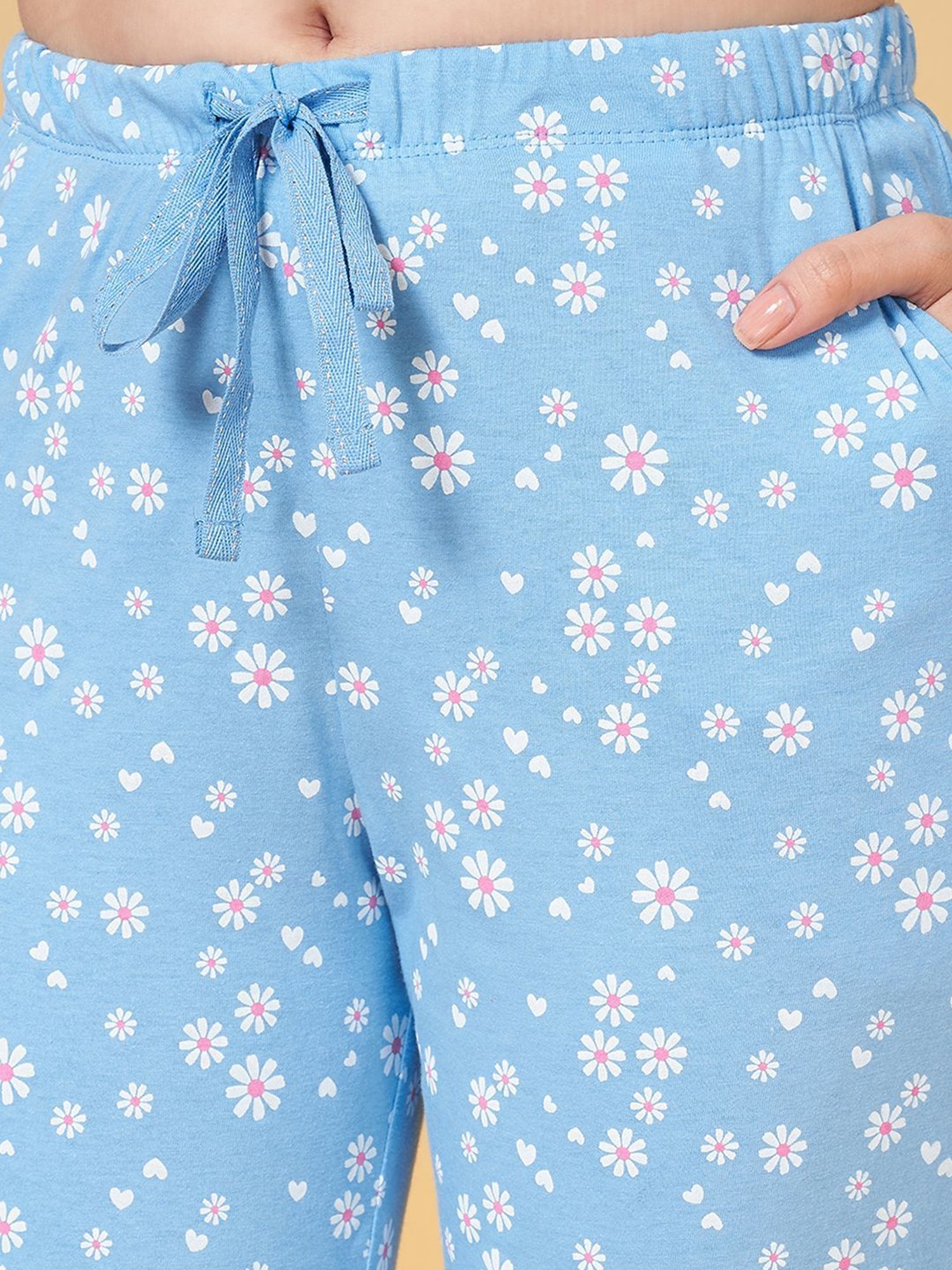Dreamz by Pantaloons Blue Cotton Floral Print Pyjamas