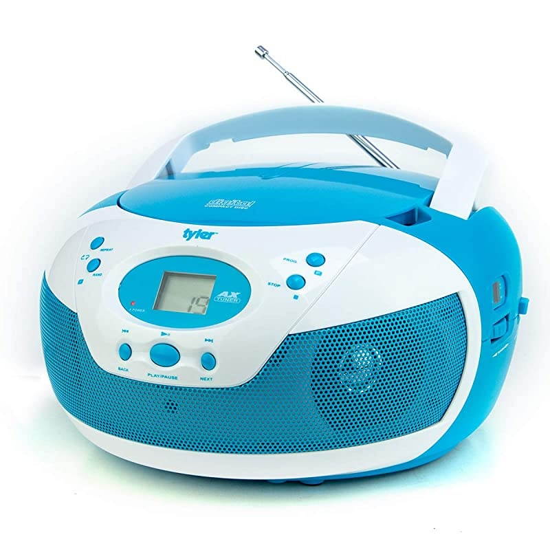 Portable Neon Blue Stereo CD Player with AM/FM Radio and Aux & Headphone Jack Line-in (TAU105-NBL)
