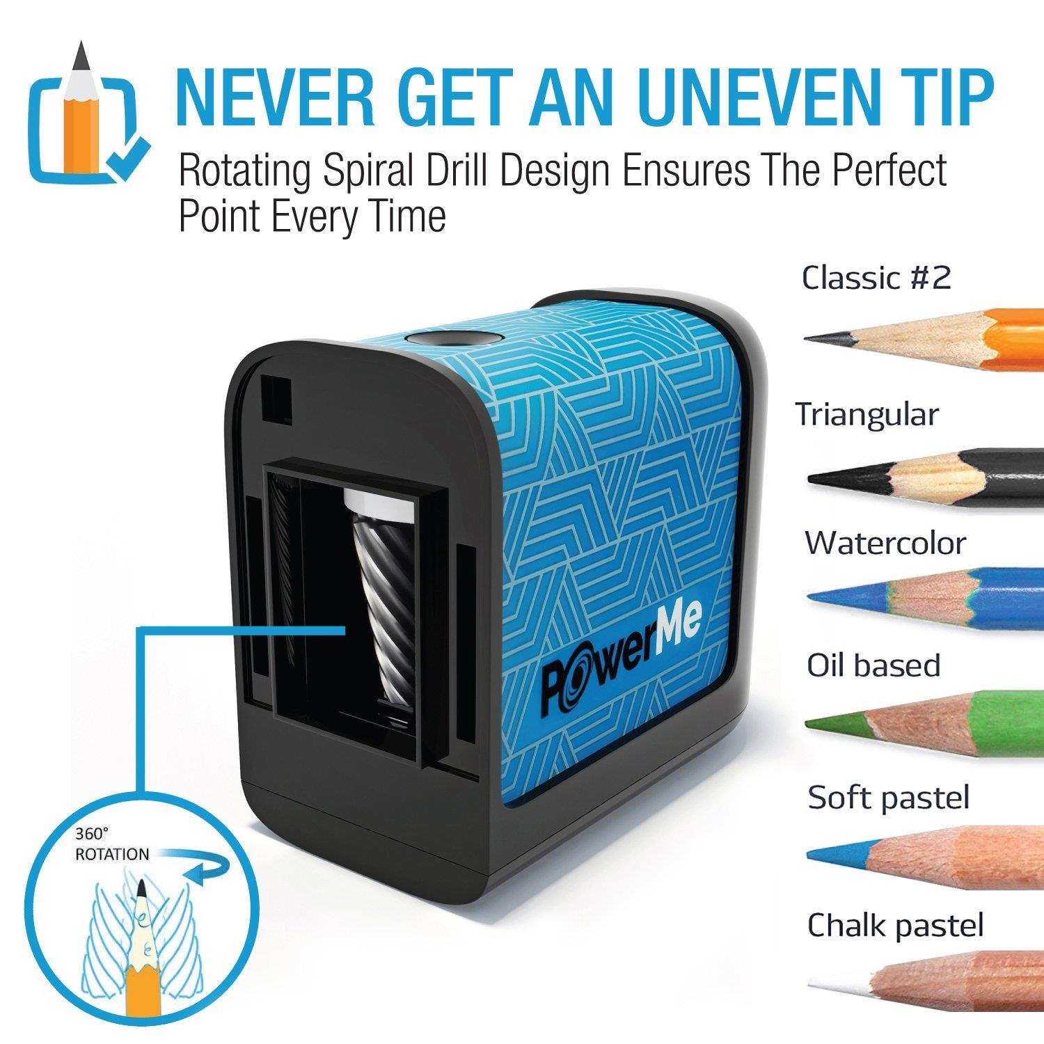 PowerMe Electric Pencil Sharpener - Battery Operated, (No Cord) for Home, Office, School, Artist, Students and more! &ndash; Ultra Portable, ideal for No. 2 And Colored Pencils (Drawing, Coloring)