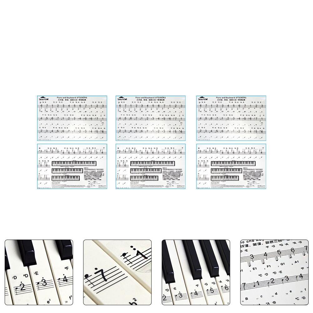 3 Sheets Chic Useful Durable Piano Stickers Piano Beginner Stickers Keyboards Sticker